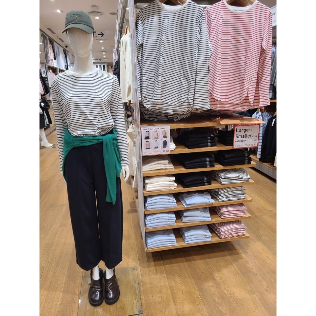 UNIQLO Kaos Tshirt Katun Lembut Hem Bulat Lengan Panjang Polos Garis Original JASTIP