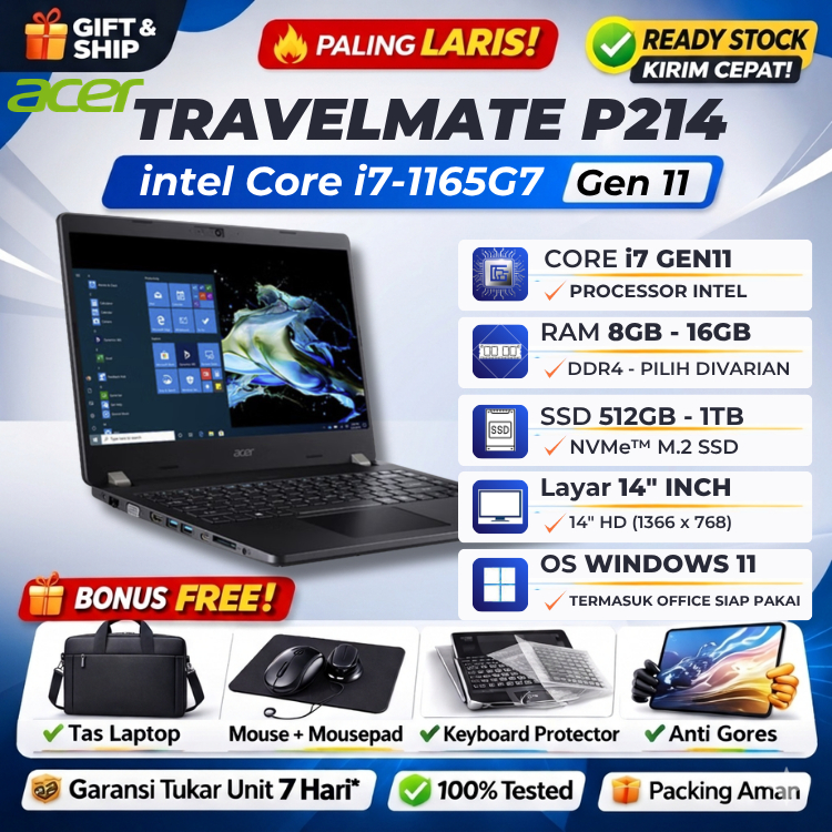 ACER TRAVELMATE P214 TMP214 i7 1165G7 16GB 512GB SSD Win11+OFFICE 14.0" IRIS Xe