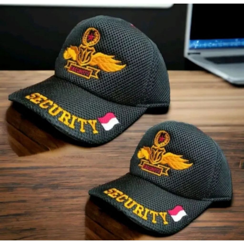 TOPI HITAM SECURITY WINGS KUNING