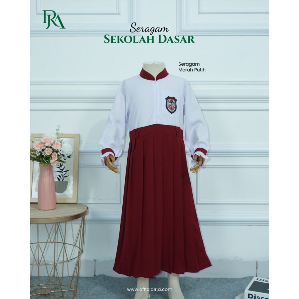 Baju Gamis Seragam SD Merah Putih Anak Perempuan Terusan Muslim Kelas 1-6