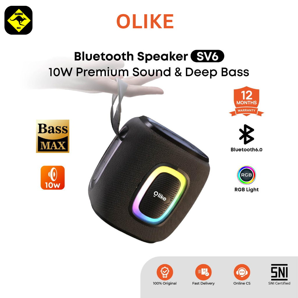 Speaker Olike Bluetooth Speaker SV6 10W Subwoofer Dual Bass | Bluetooth 6.0 TWS RGB Light | 2000mAh 