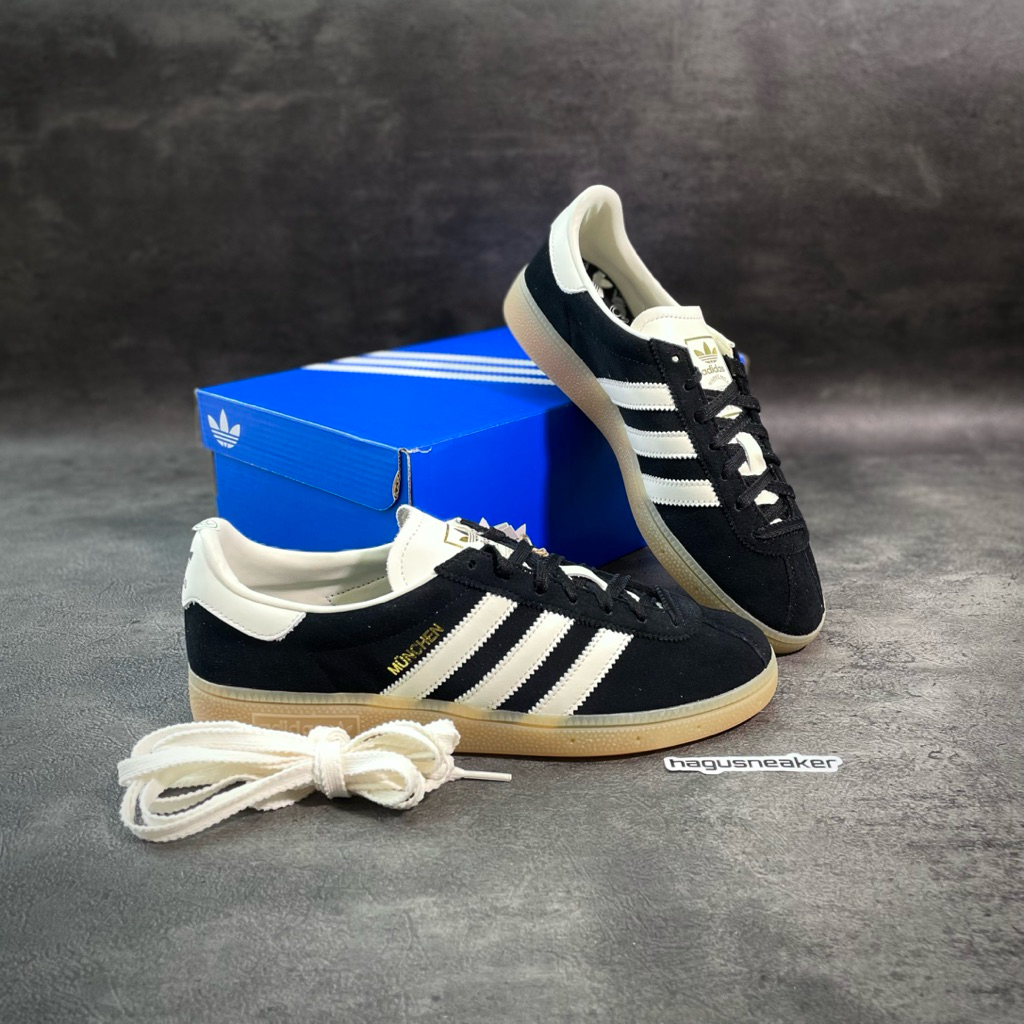 ADIDAS MUNCHEN [CORE BLACK / OFF WHITE] #IH4206 HAGUSNEAKER GARANSI 100% ORIGINAL