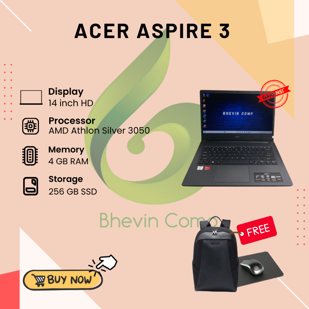 ACER ASPIRE 3 AMD ATHLON SILVER 3050 RAM 4GB SSD 256GB