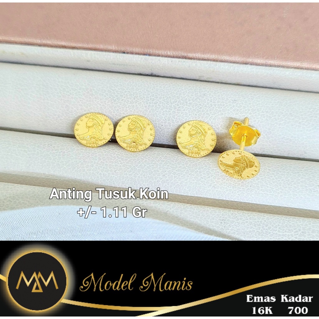 Model Manis Gold - Anting Tusuk Koin Kuning - Emas 16k 700