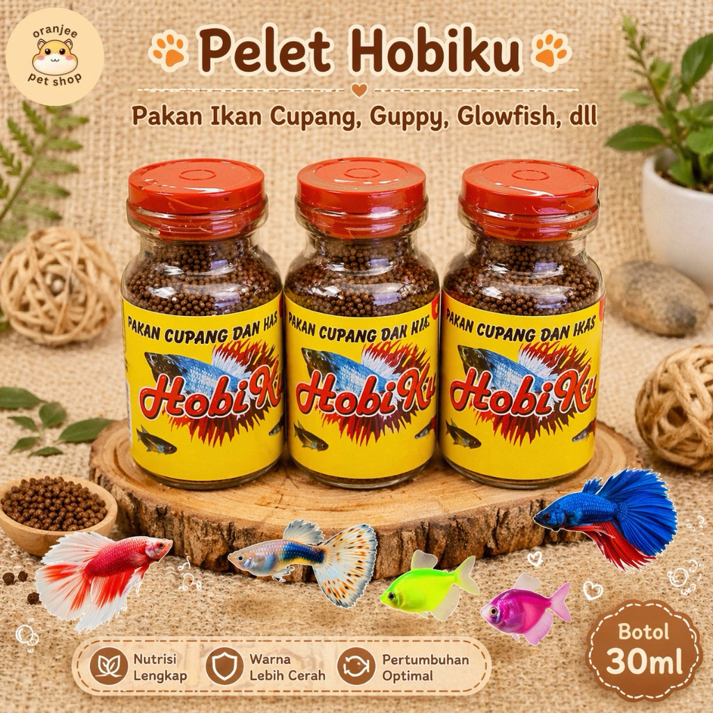Pelet Hobiku Botol 30ml Pakan Ikan Hias Cupang, Glowfish, Manfih, dll