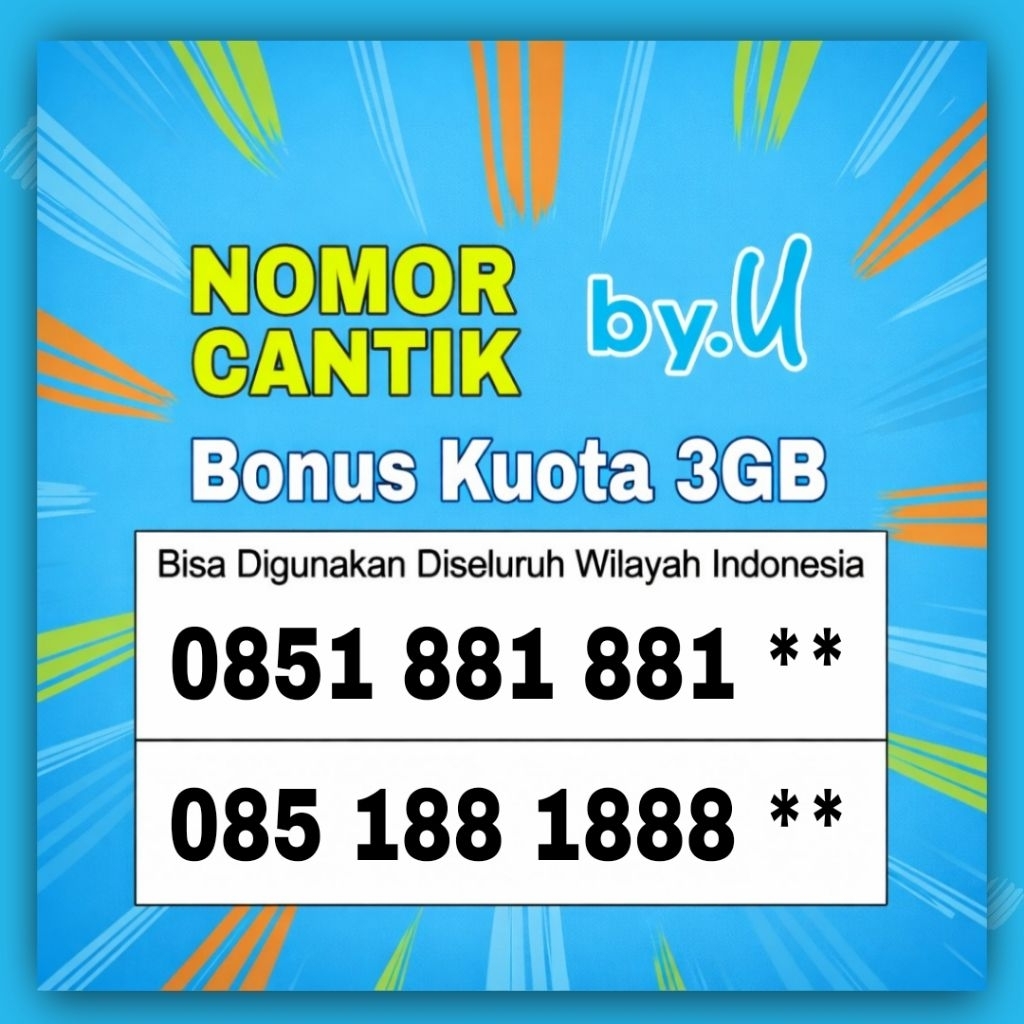 Nomor cantik by.u - Nomor Super - kartu perdana - Sim card - by.u- Telkomsel prabayar - suport jarin