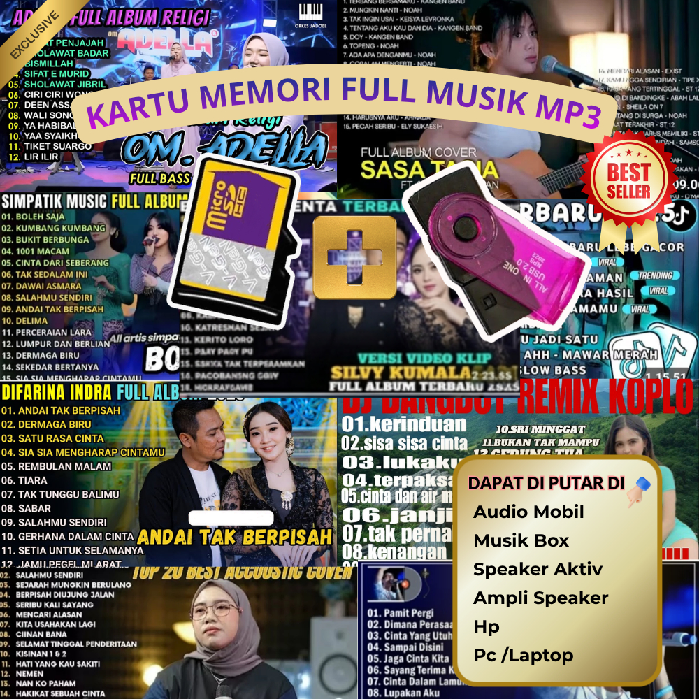 memory card kartu memori hp microsd sudah isi lagu 60 album