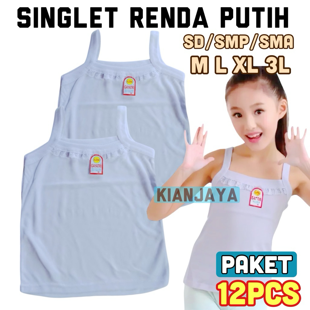 GROSIR 1 LUSIN ( 12 PCS ) SINGLET RENDA ANAK PEREMPUAN REMAJA SD SMP SMA KATUN POLOS MURAH