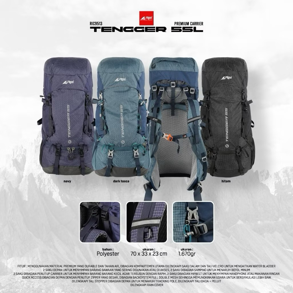 Tas Ransel Carril Ransel Gunung Tengger 55L AreiOutdoorgear