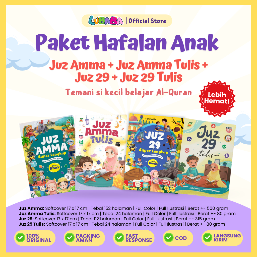 Juz Amma + Juz amma tulis + Juz 29 + Juz 29 tulis - Paket Hemat Hafalan Anak Superlengkap - Ziyadboo