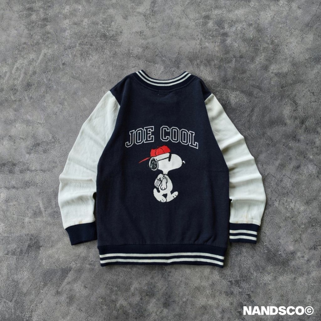 Vintage Peanuts Graphic Varsity Jacket - Dark Navy & White