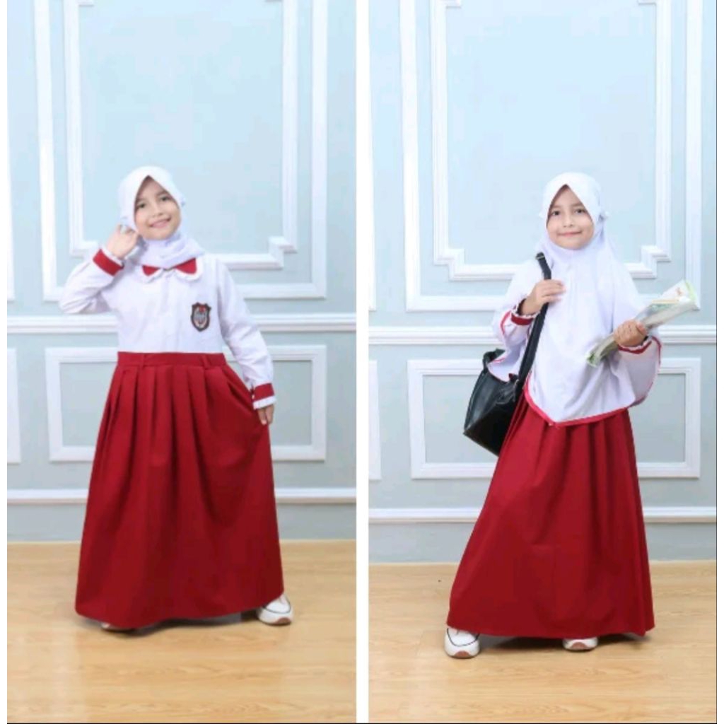 seragam gamis merah putih, seragam sd perempuan