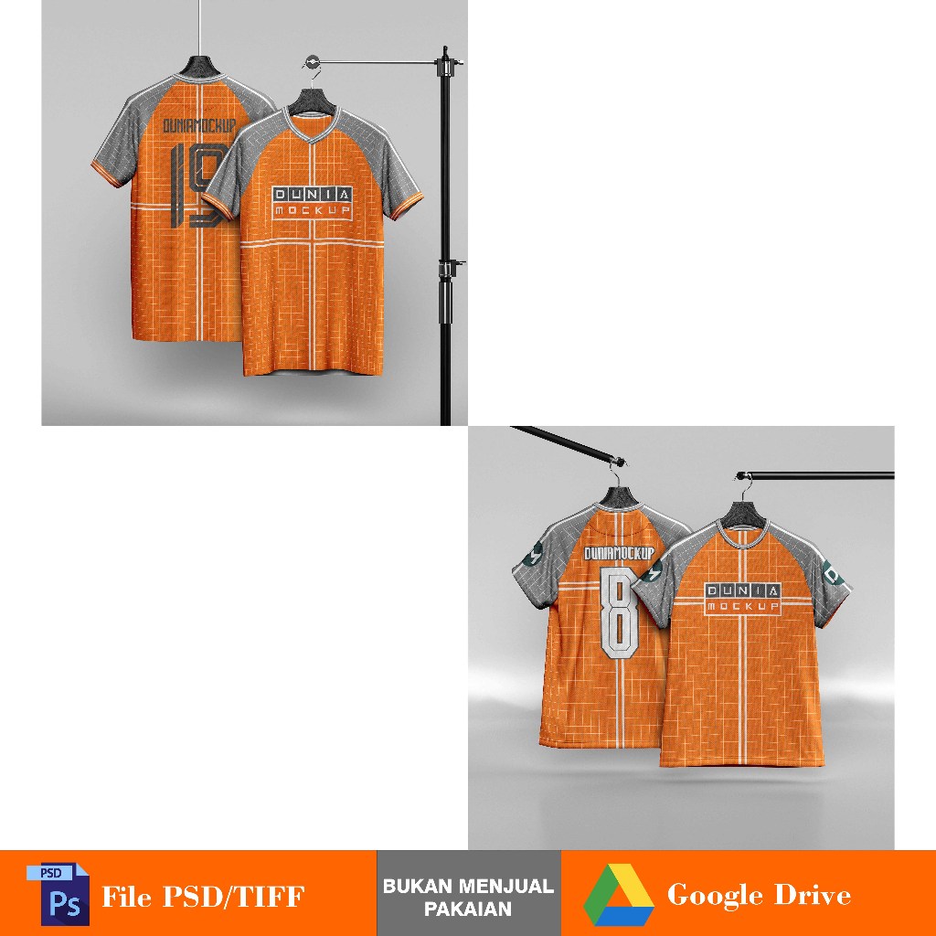 Mockup Jersey Hanger Raglan Kerah O & V - PSD