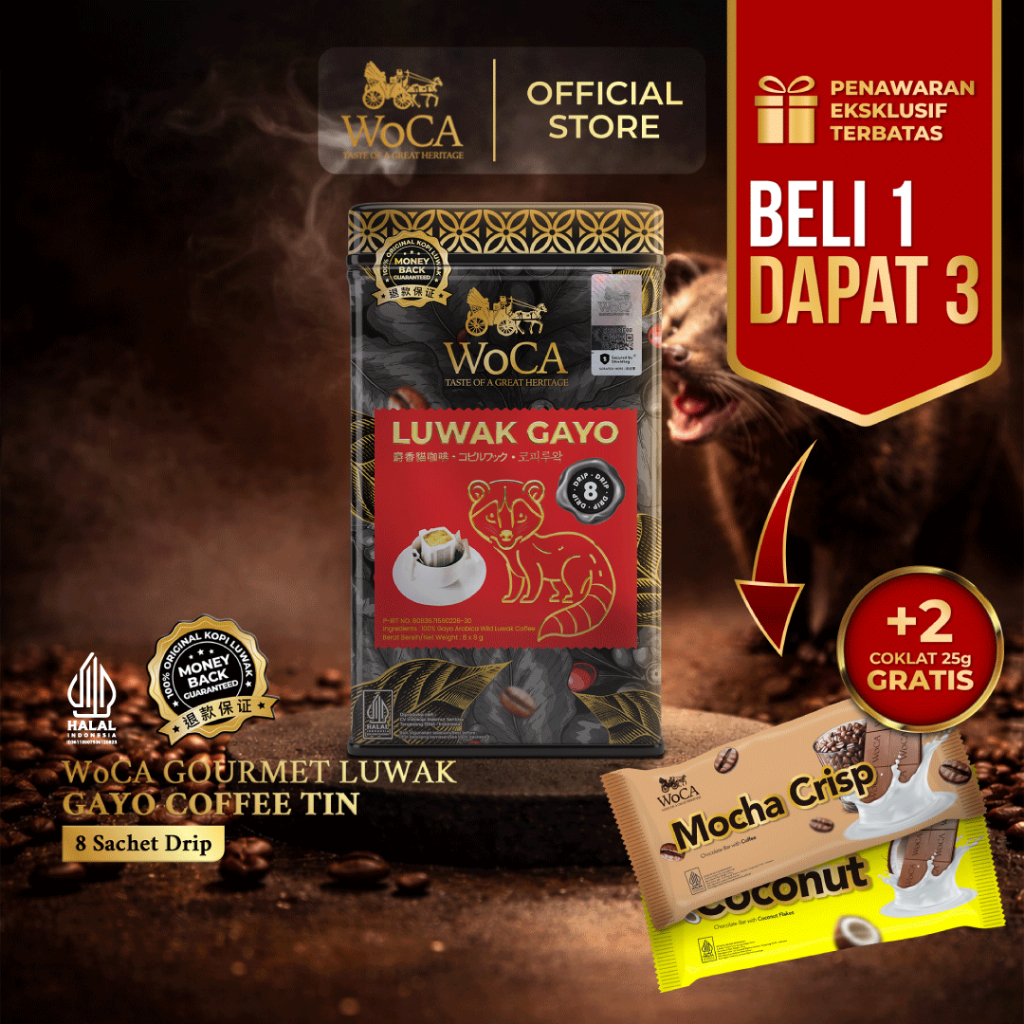 WoCA Gourmet Luwak Gayo Coffee Tin 8 Sachet Drip