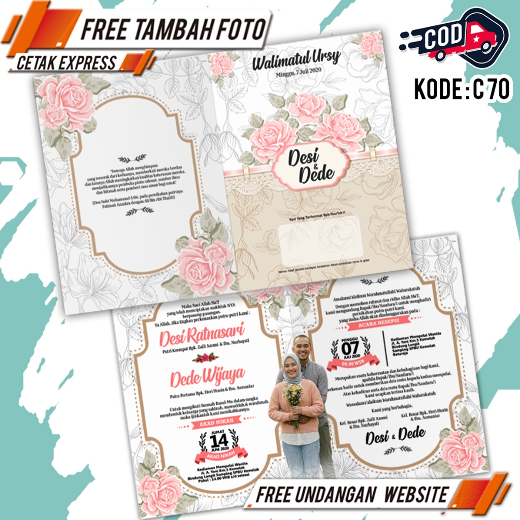Undangan Pernikahan Murah Express | Custom Foto Orang Tua Mewah Premium Simple Elegan | Walimatul Ur