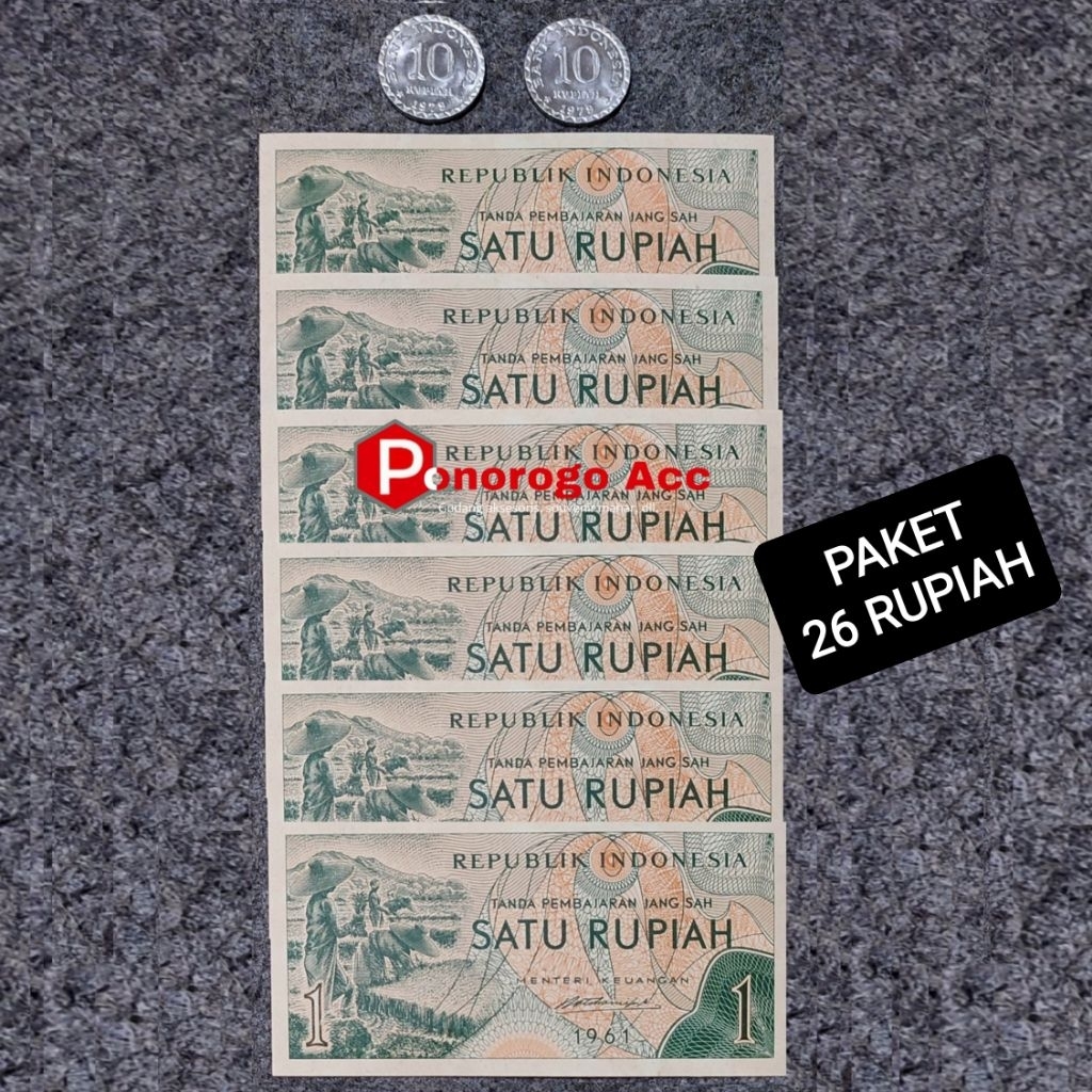 (GRESS/BARU) Paket uang kuno 26 rupiah kertas koin asli Indonesia 1 rupiah 10 rupiah