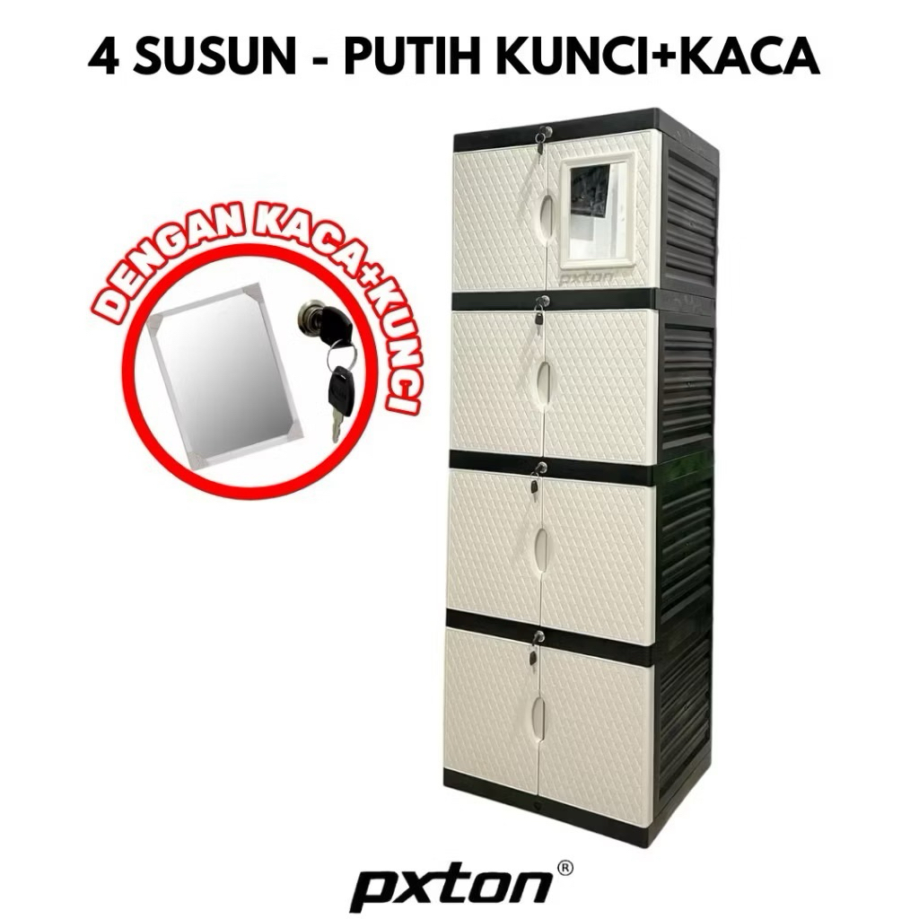 Pxton Lemari 4 Susun 2 Pintu Kaca + Kunci / Lemari Susun Plastik