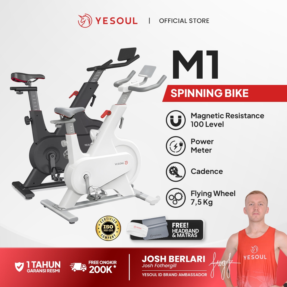 Sepeda Statis Indoor Yesoul M1 - Hitam/Putih, Baja, 100 Level Resistensi Magnetik