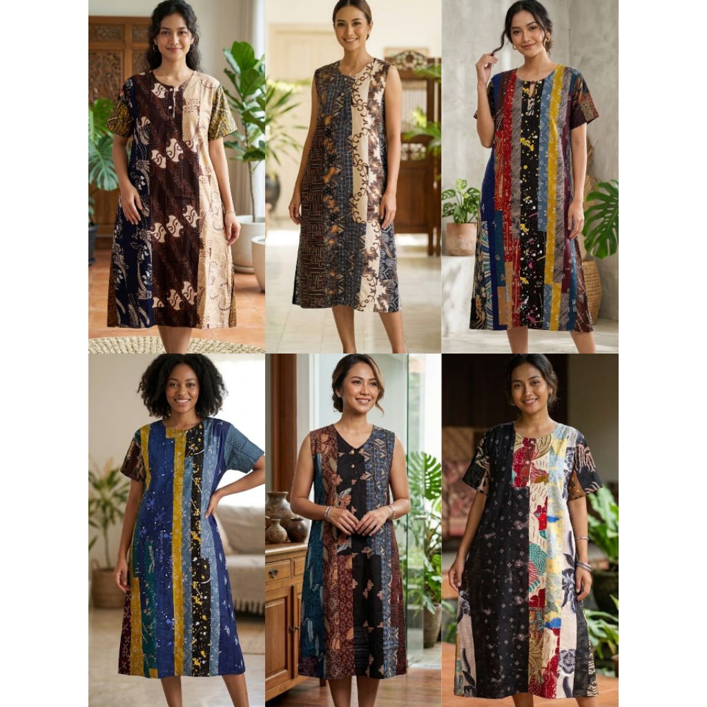 Daster Dress Batik Patchwork Kain Perca Elegan Grosir