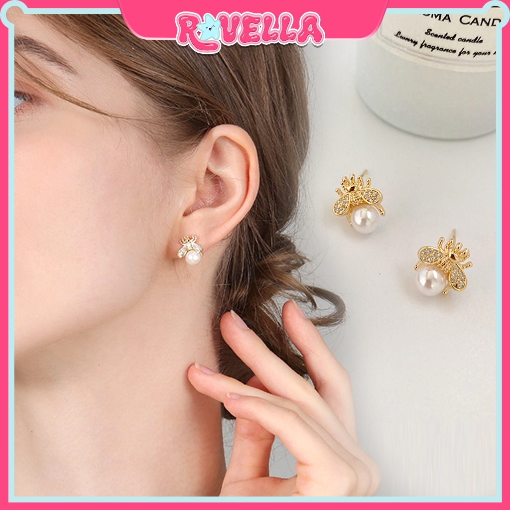 Anting Korea Wanita Mutiara Pearl Model Lebah Stud Aksesoris Perhiasan Fashion Kekinian