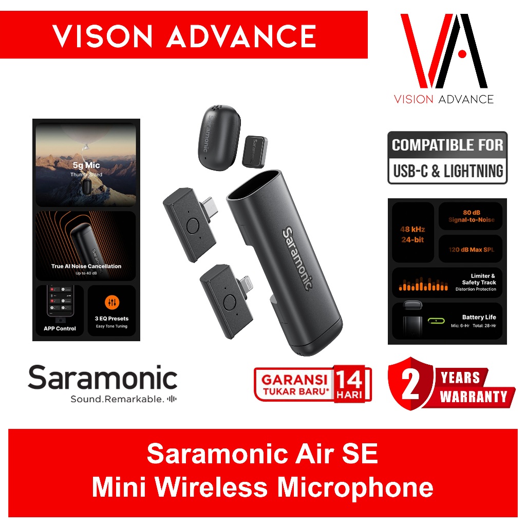 Saramonic Air SE Mic Wireless Clip On Magnetic Mikrofon Super Mini Vlog HP with Charging Case