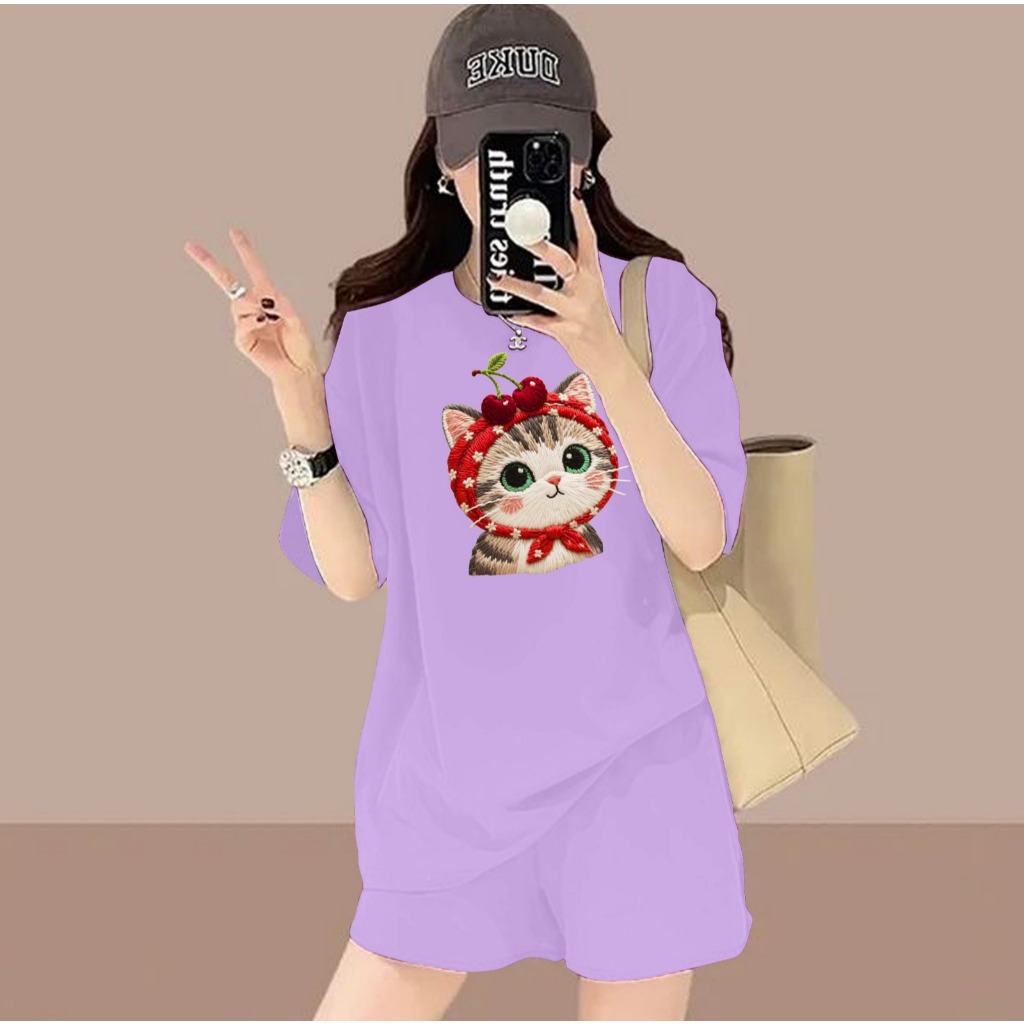 GAZ Setelan Wanita Cewek Lengan Pendek Kekinian Bahan Babyterry Oneset Wanita