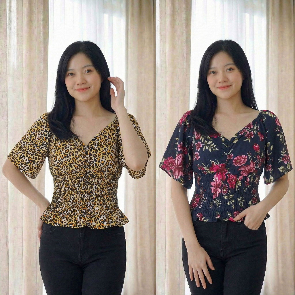 Atasan Wanita Rayon Model Zara Croptop Motif