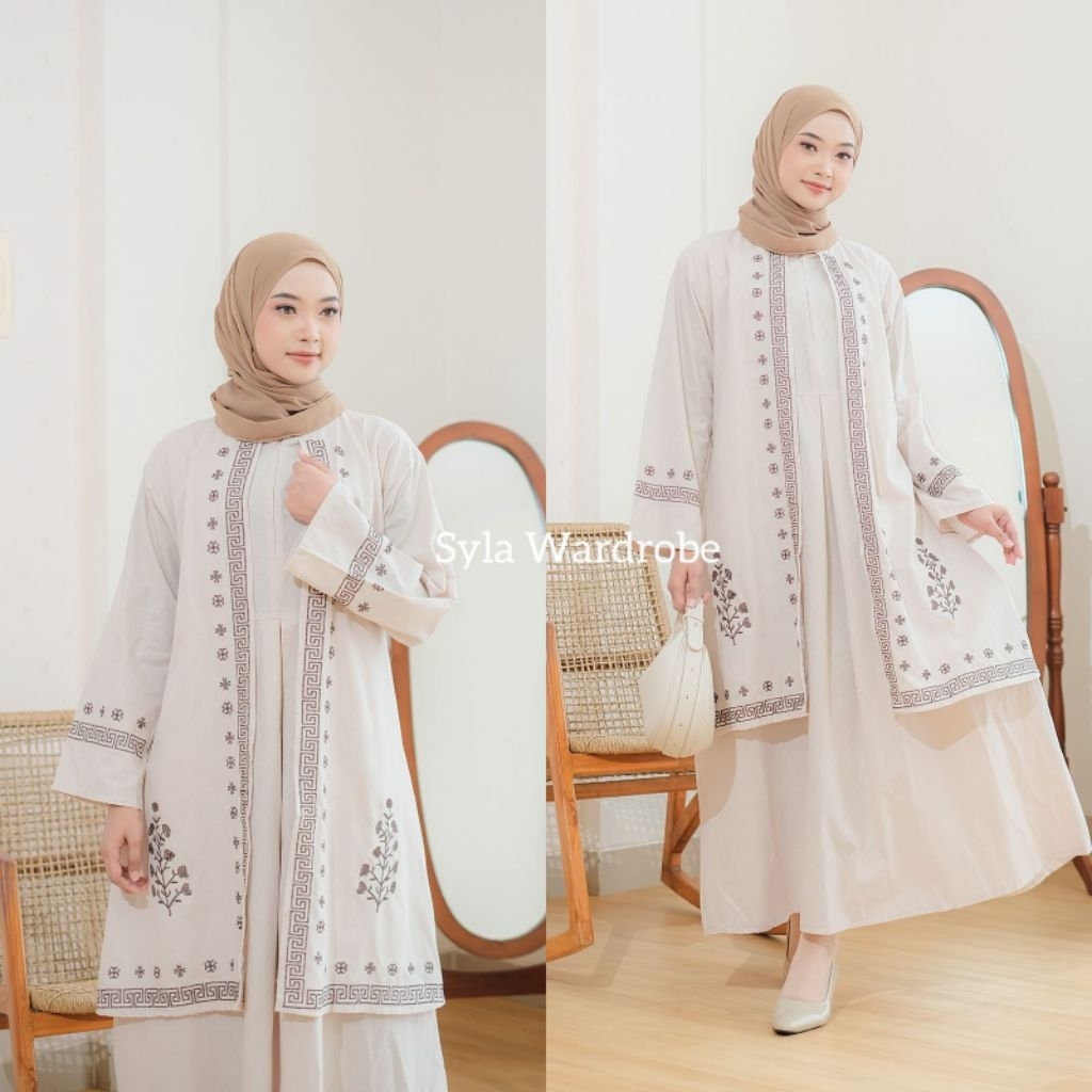 Syla wardrobe haidee longdress gamis bahan katun linen premium busui friendly