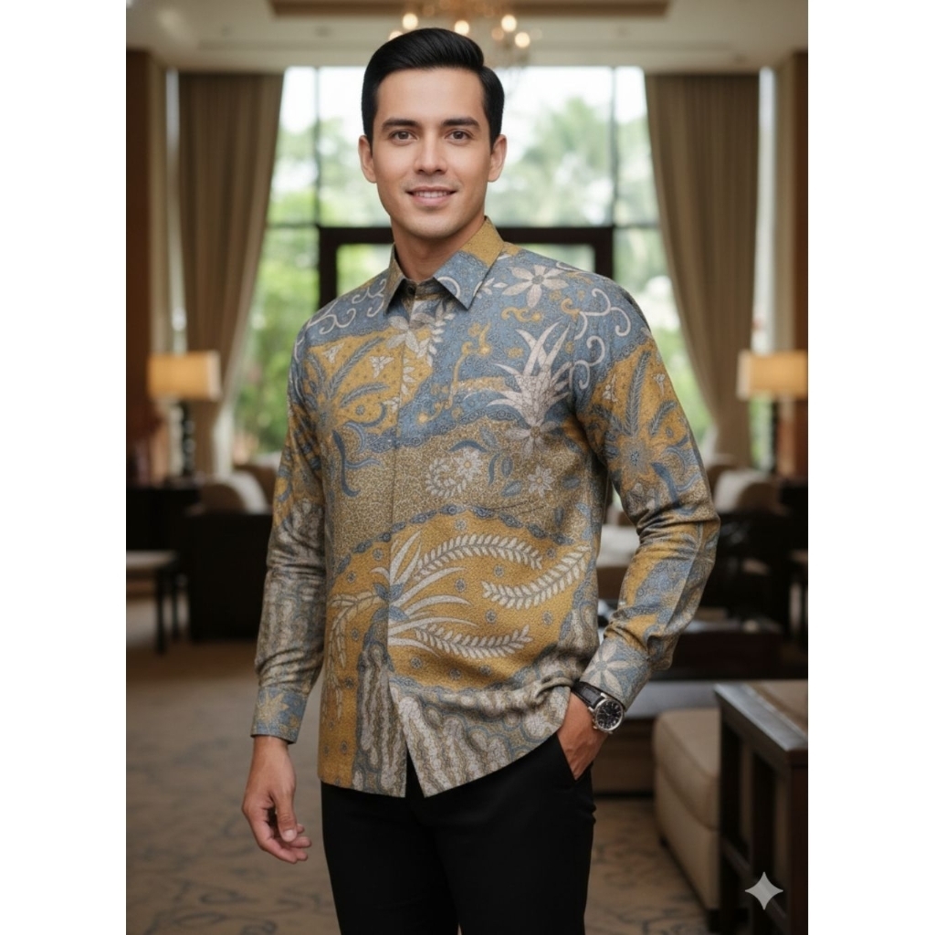 kemeja batik pria bahan doby lengan panjang