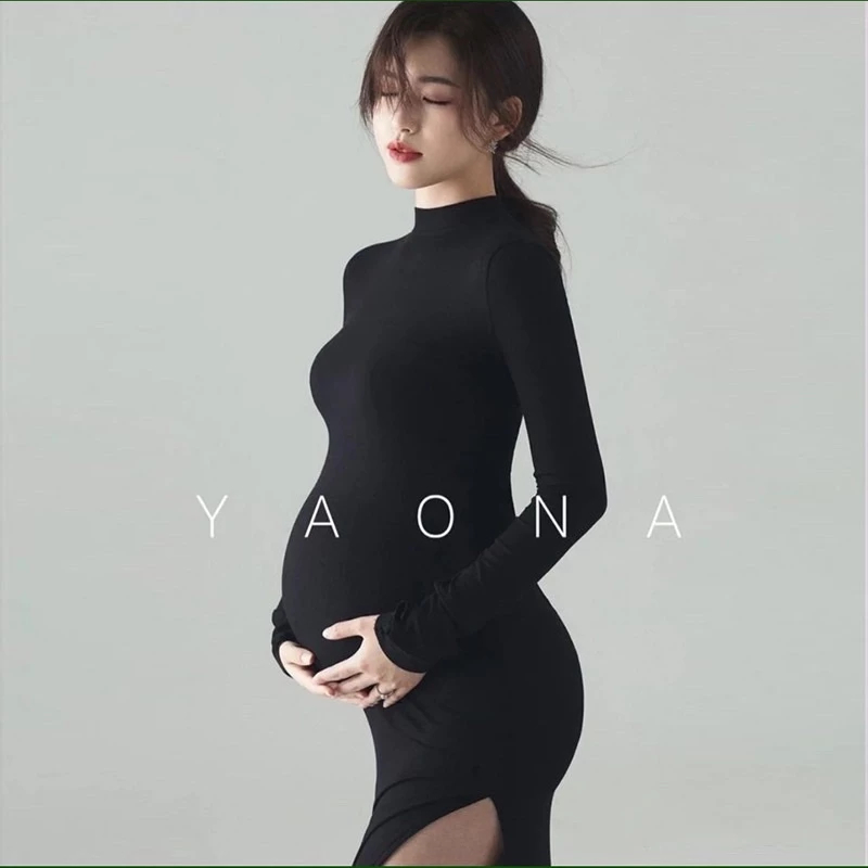 Black Turtle Neck Dress-Maternity Gown for Photoshoot Dress/Gaun Baju Hamil Hitam