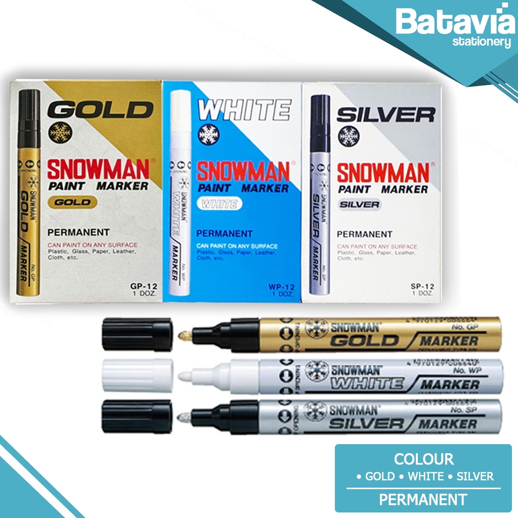 SPIDOL SNOWMAN PAINT MARKER GOLD / GP-12 | WHITE / WP-12 | SILVER / SP-12 PERMANEN 1 LUSIN (12 PCS)