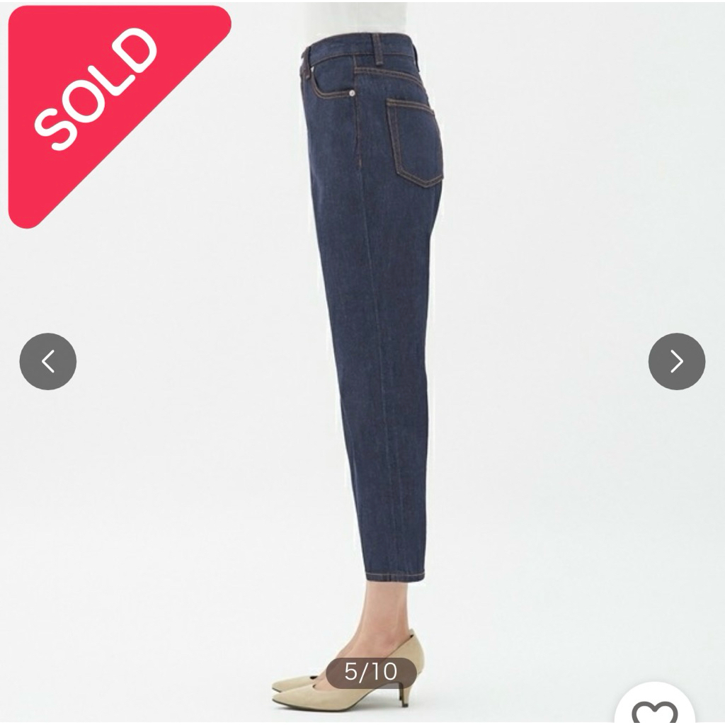 GU High Waist Ankle Tapered Denim Jeans Dark Indigo Blue Long Pants Celana Jins Wanita