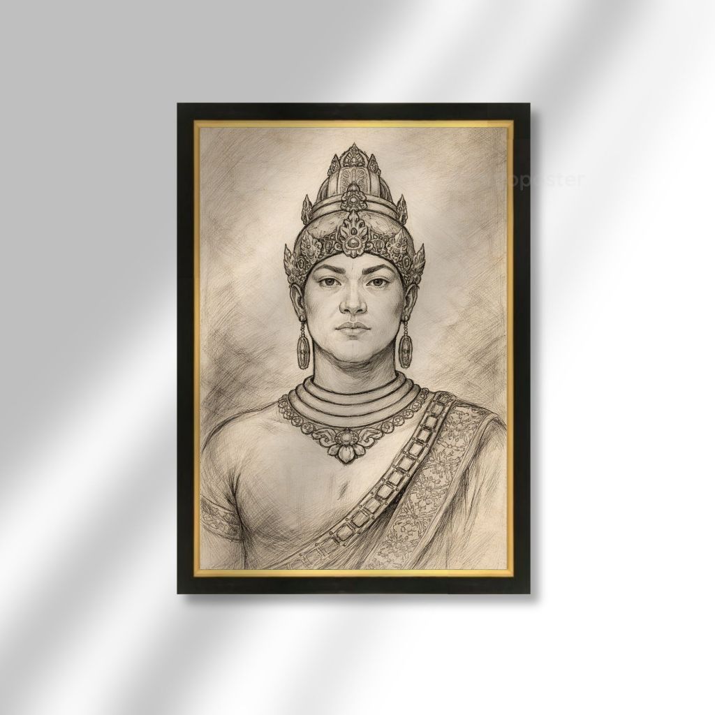 Hiasan Dinding Sketsa Prabu Brawijaya V Majapahit Lukisan Cetak Bingkai Kayu