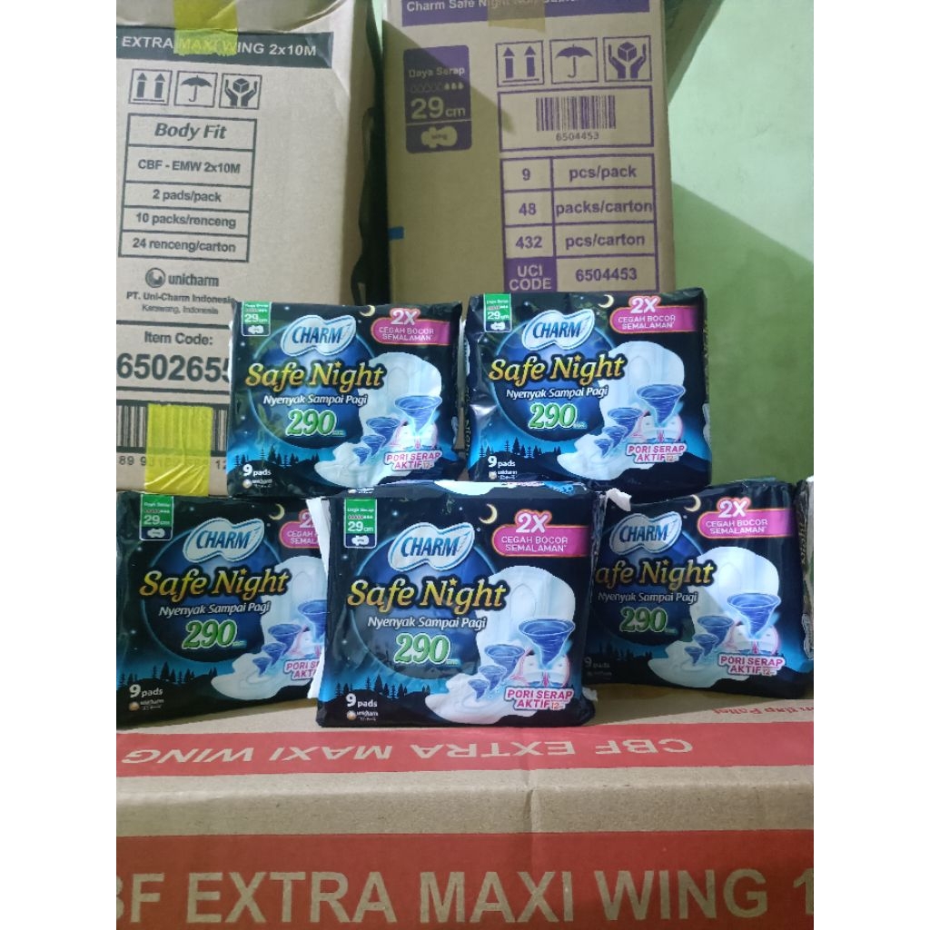 Pembalut Malam Charm Safe Night Wings 29cm dengan Sayap Fleksibel
