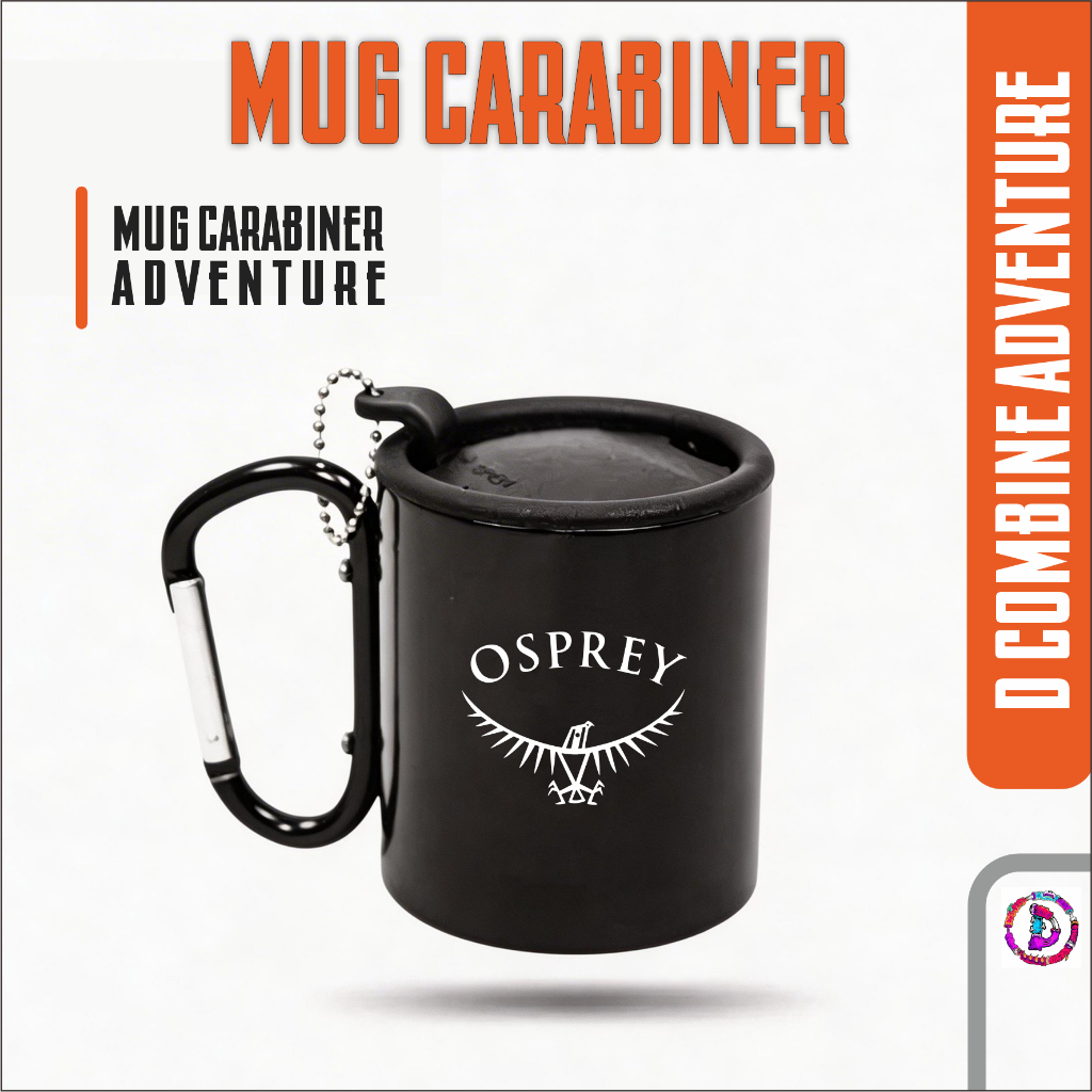 MUG CARABINER OSPREY Custom Mug Cangkir Gelas Kopi 280ml Stainless Steel Grafir 2 Sisi Hitam Putih