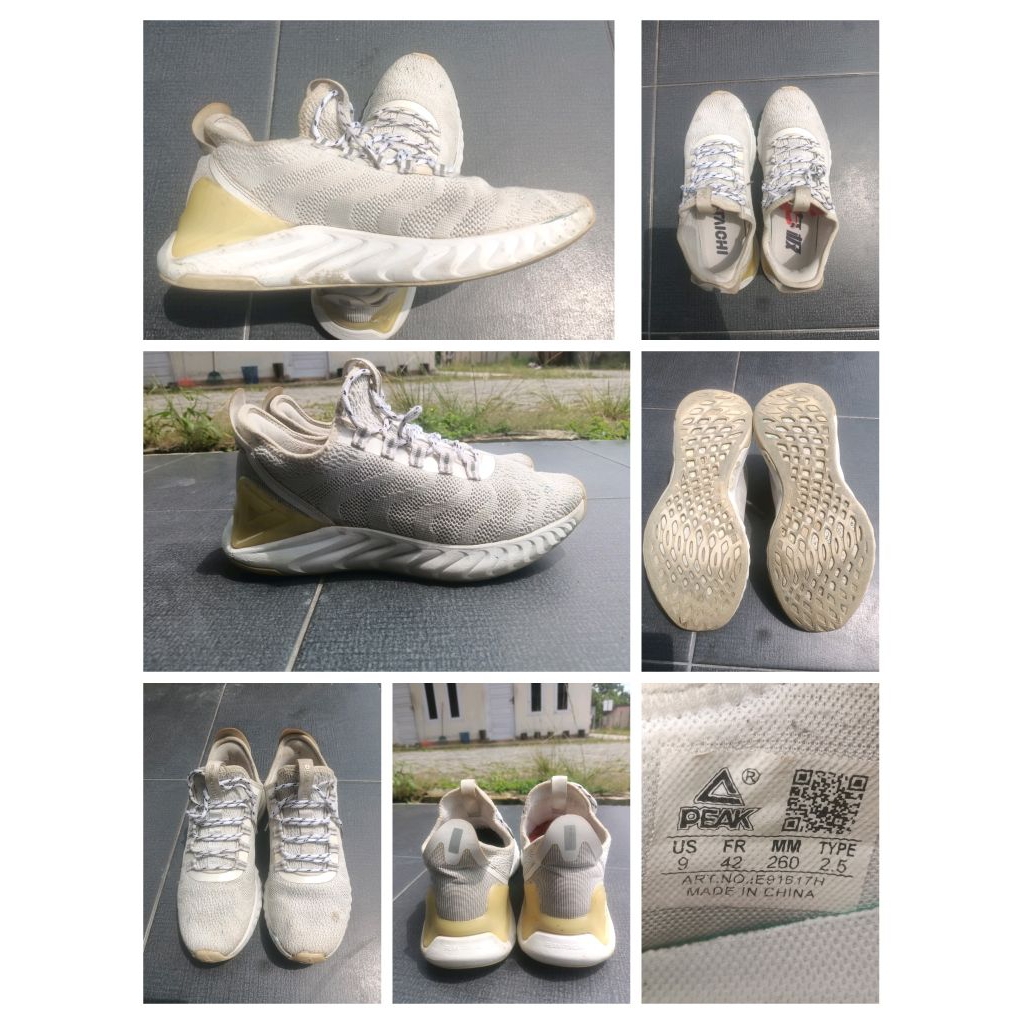 Sepatu Peak Taichi Running second | Size 42 (Insole 26cm) | Kondisi Second Pemakaian