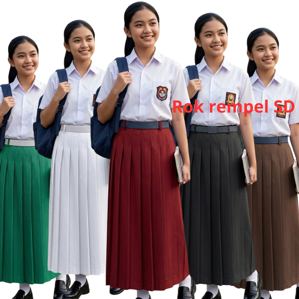 Rok Seragam Sekolah SD Motif Rempel Warna Hijau Putih Merah Hitam Coklat
