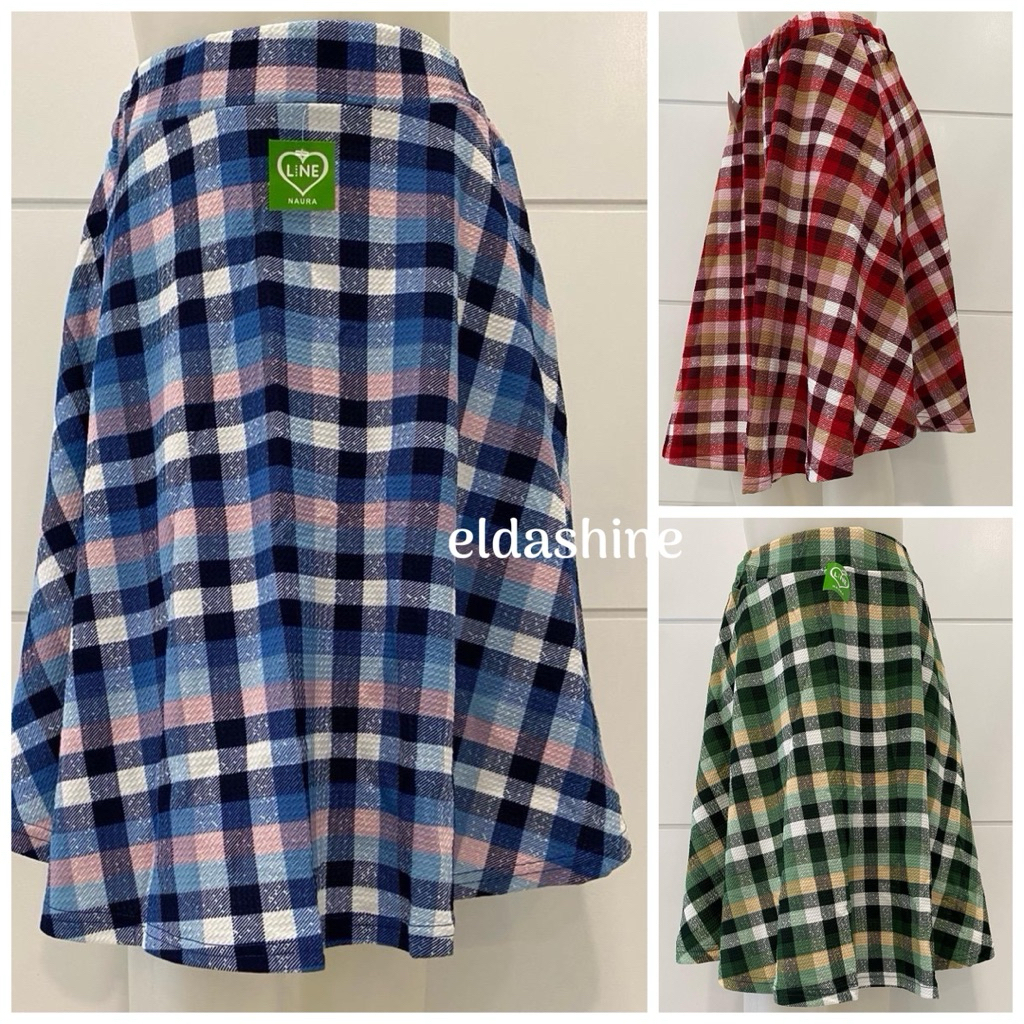 Rok pendek 7/8wanita payung motif kotak
