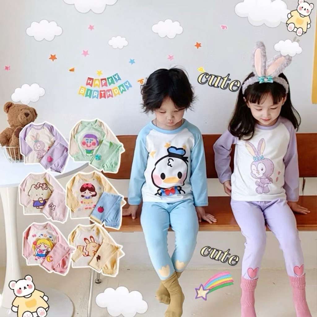 Piyama Anak Import Cute Korean Cartoon | Baju Tidur Anak Import Korean Cartoon