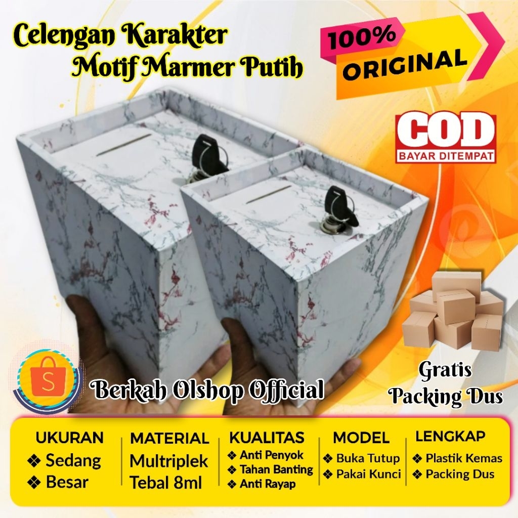 Celengan Karakter Motif Marmer Putih (Besar Pakai Kunci) - Celengan Unik - Celengan Kunci Gembok - K