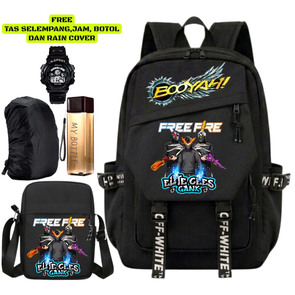 Tas Ransel Sekolah Anak Laki Laki SD SMP Karakter Motif FF Free Fire - Tas Sekolah Cowok FF