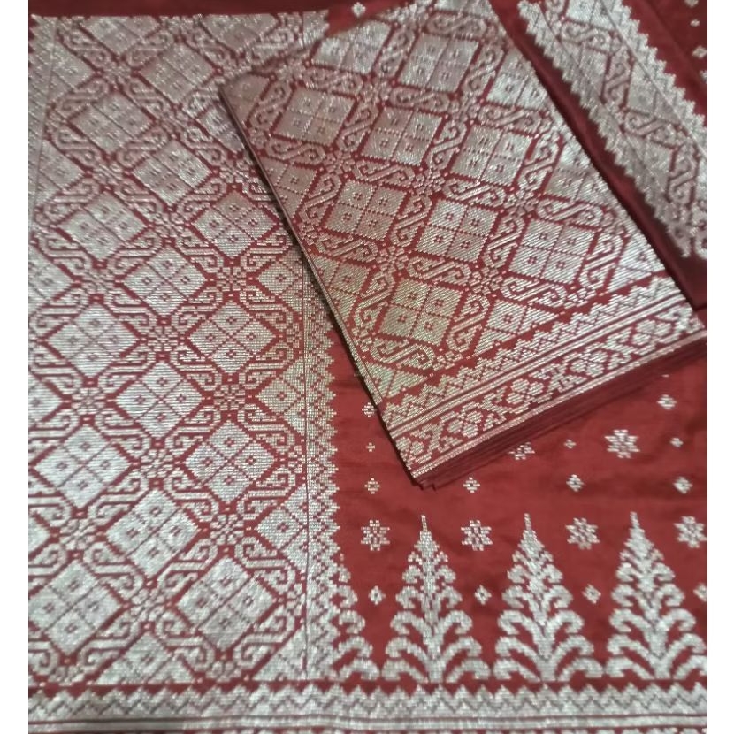 Kain Songket Melayu Riau | Tenun Siak Asli Katun Perak Silver | Malay Handwoven