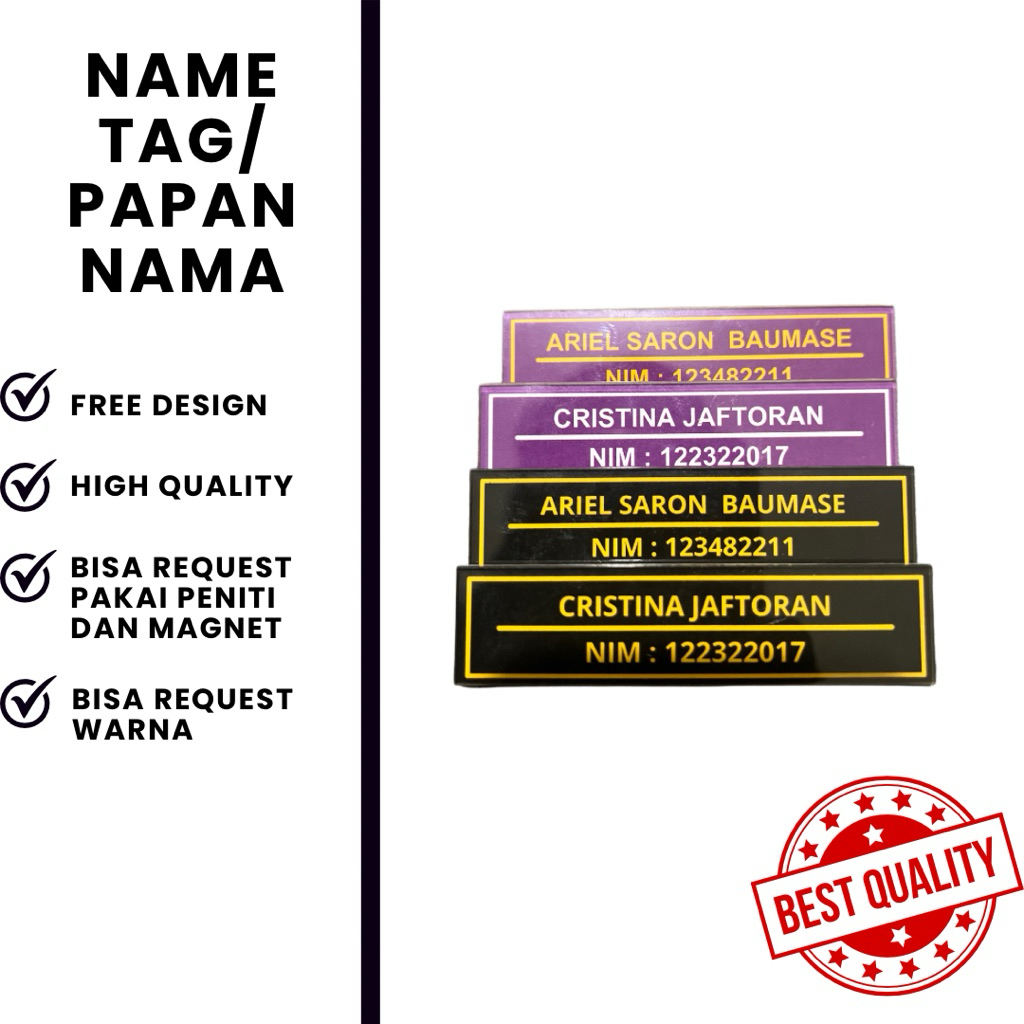PAPAN NAMA | NAME TAG PENITI DADA | NAMETAG AKRILIK MURAH SATUAN | PAPAN NAMA NAME TAG