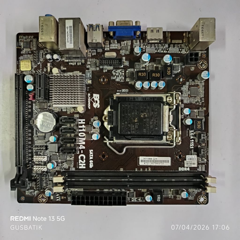 Mainboard Mini ITX ECS H110M4-C2H H110 socket lga 1151 support prosesor generasi 6-7 second original