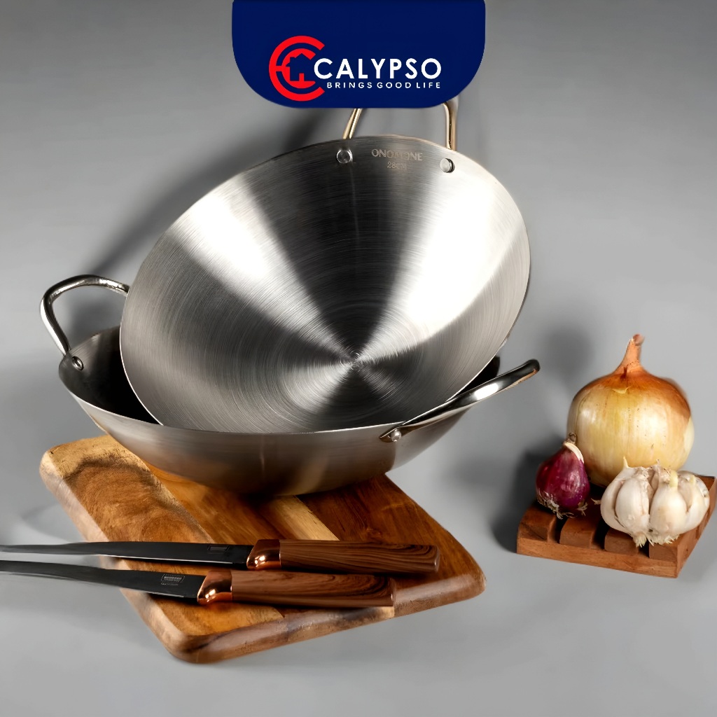 Wajan Onomane Stainless Calypso || Kwali Penggorengan Anti Lengket Stainless Steel Gagang Gold Silve
