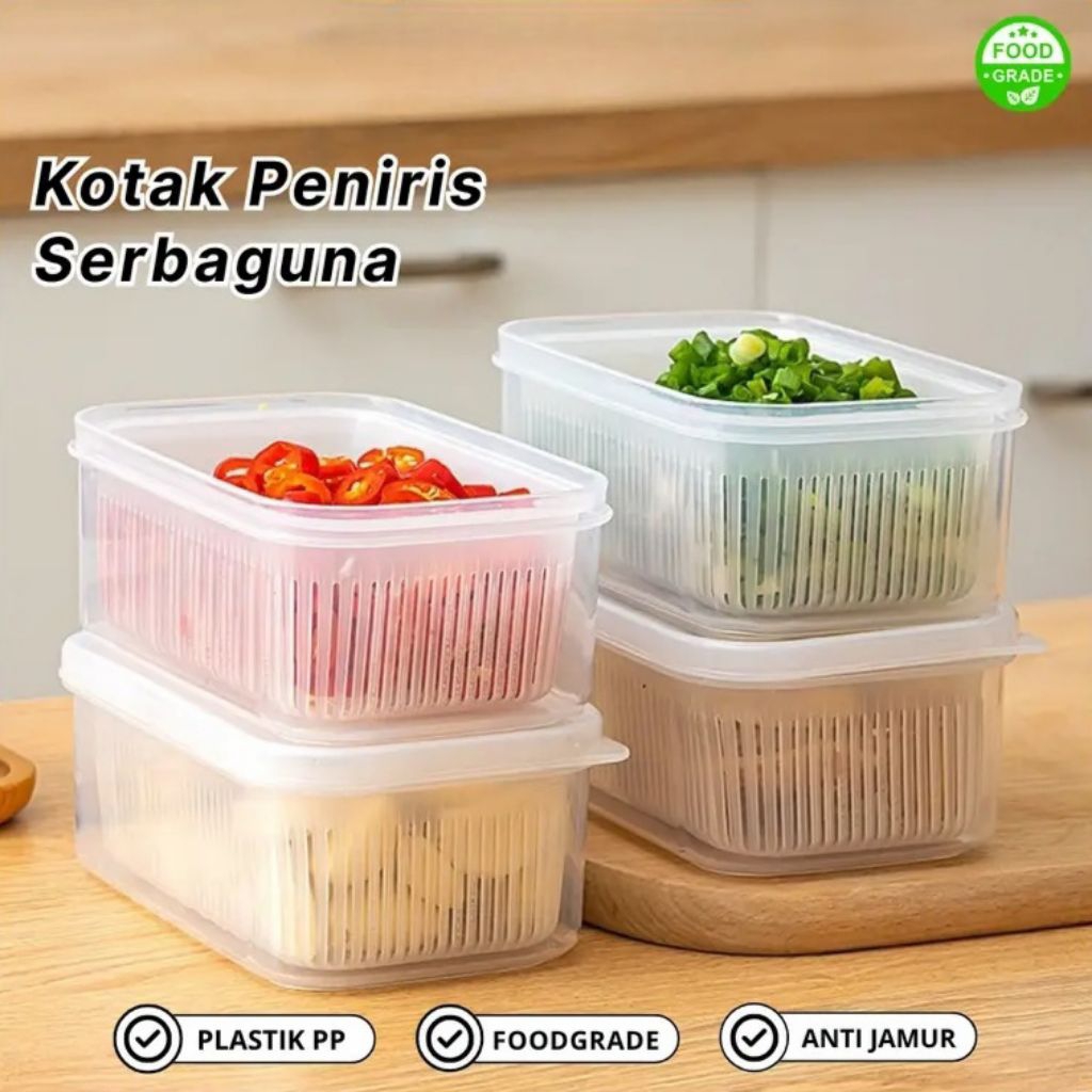 Wadah Kotak Peniris Sayur Serbaguna/ Wadah Kulkas/ Kotak Saringan Kulkas