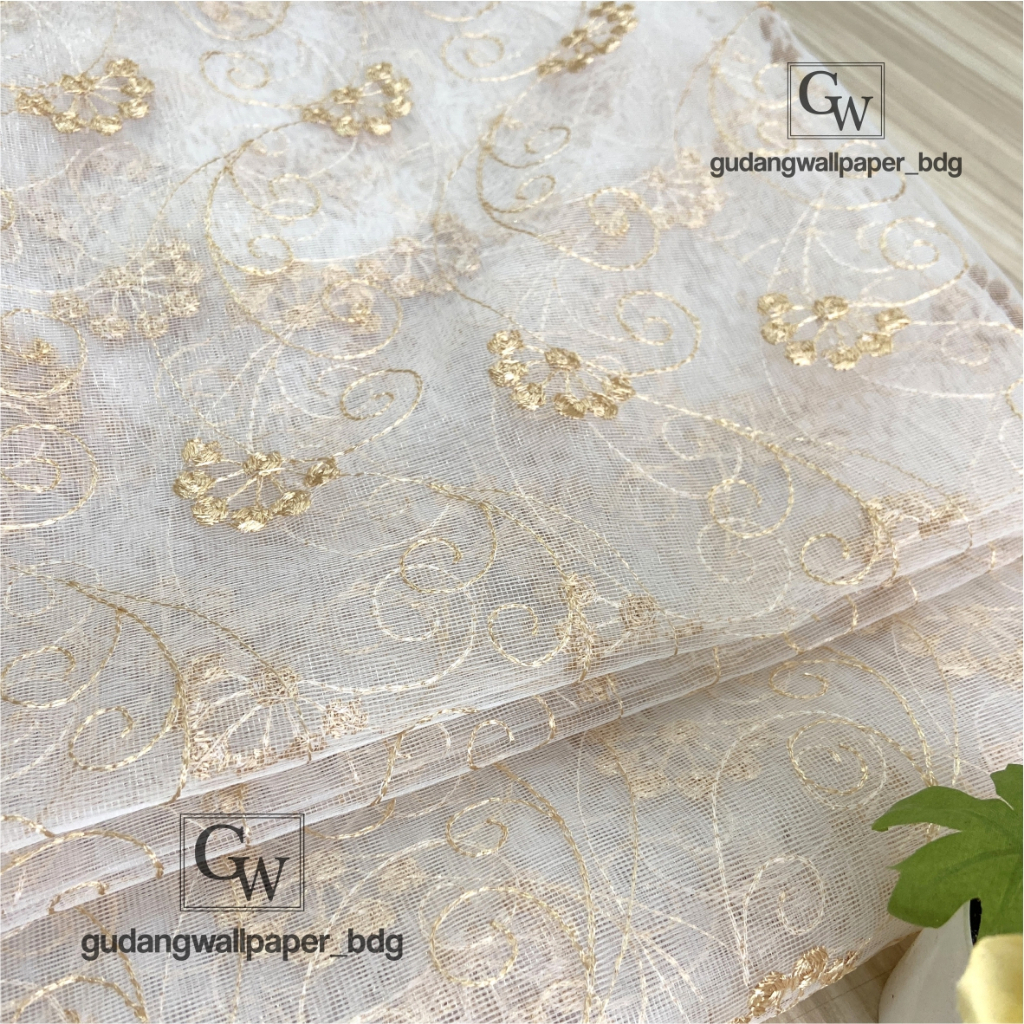 Kain Vitrase Gorden Premium Turkey Bunga Gold Vitrase Naya