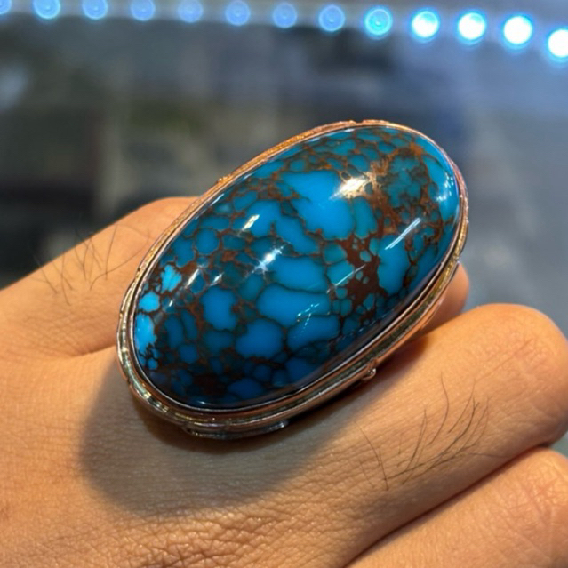 Batu pirus mesir asli dimensi 43x24x14 mm, Ring perak custome handmade