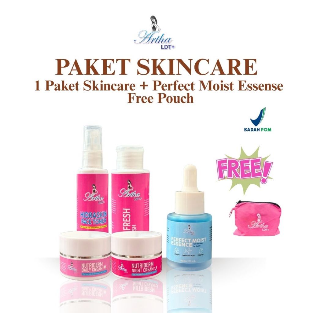 [ARTHA LDT] 1 PAKET SKINCARE DAN SERUM WAJAH PERFECT MOIST ESSENCE [SERUM BIRU] FREE POUCH