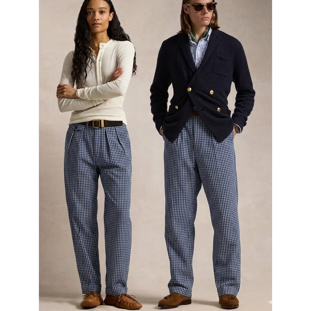 Celana Panjang Kotak Kotak Unisex / Gingham Tartan Pants Pria Wanita Casual / Celana Motif Kotak Nav